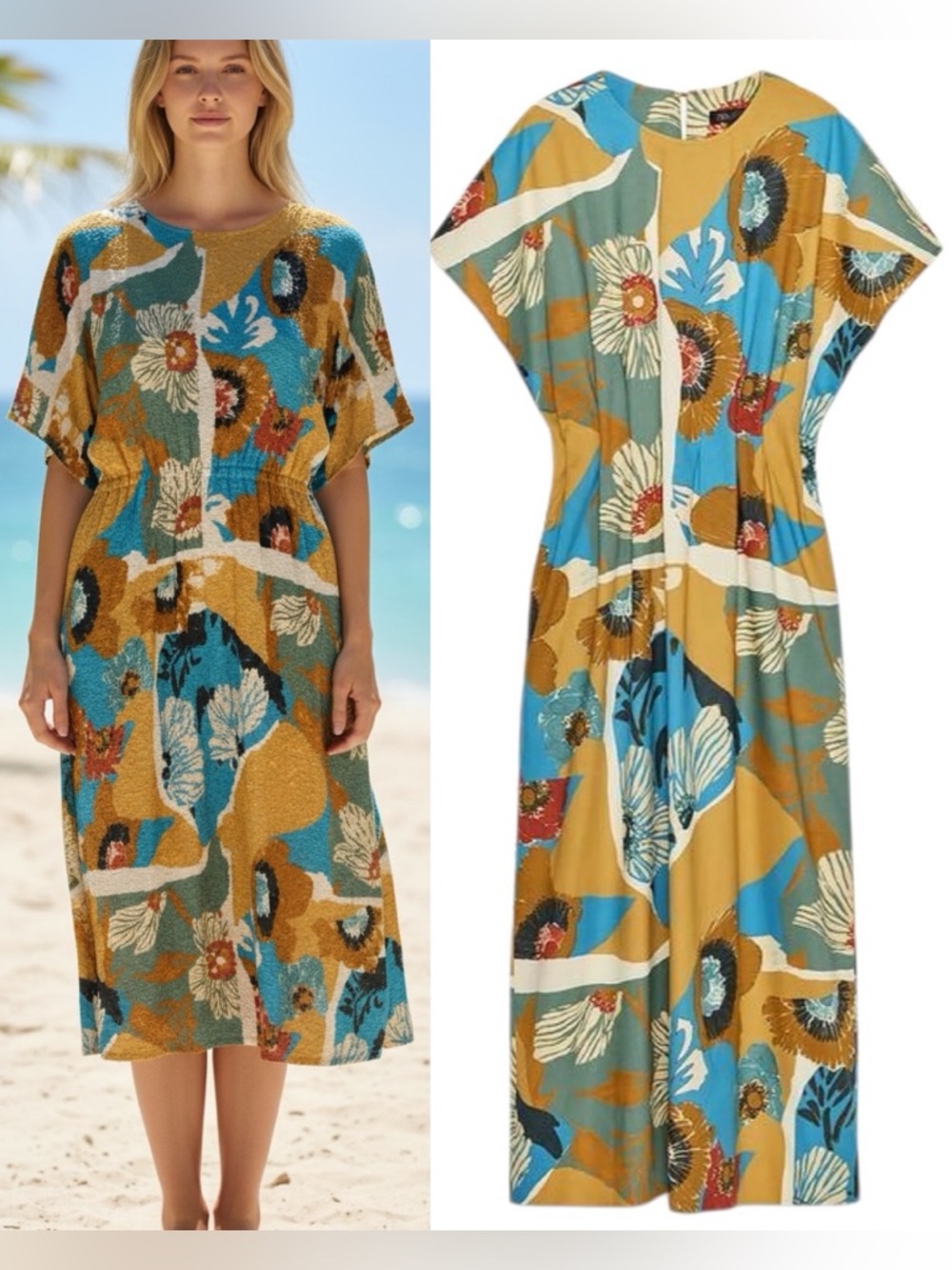 ZARA Abstract Floral Midi Dress with Pockets